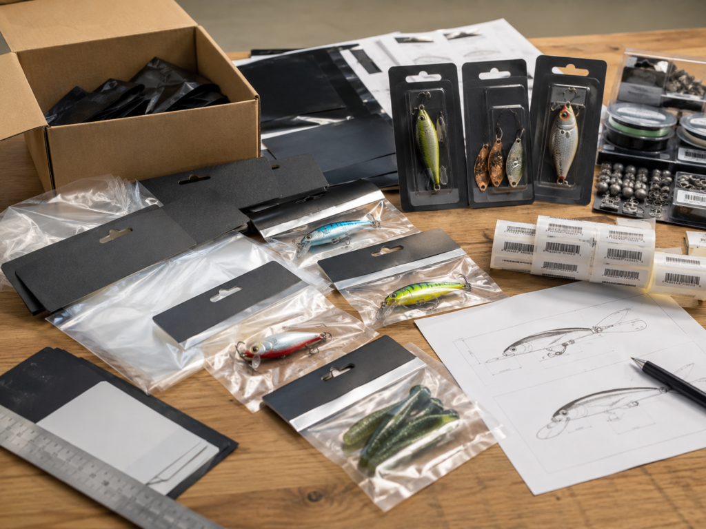 Private Label Angelzubehör Verpackung mit Blister Beuteln und Barcode für deutsche Marken